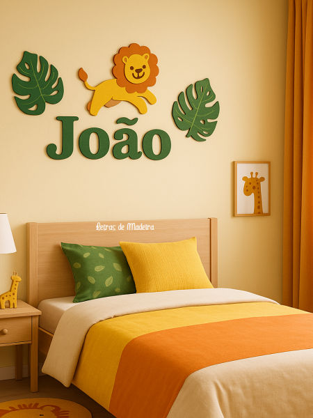 Conjunto Selva - Nome + Leão + Folhas