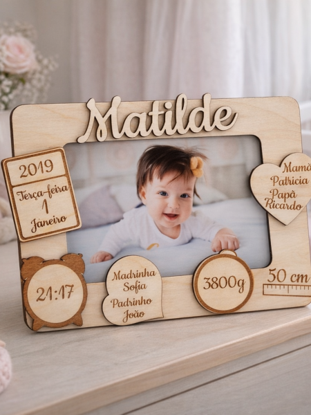 Moldura Madeira dados nascimento